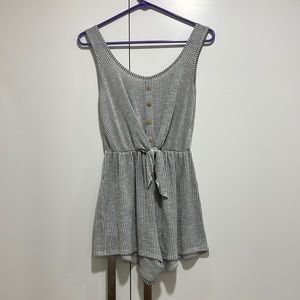 Gray and white striped romper, lightly worn